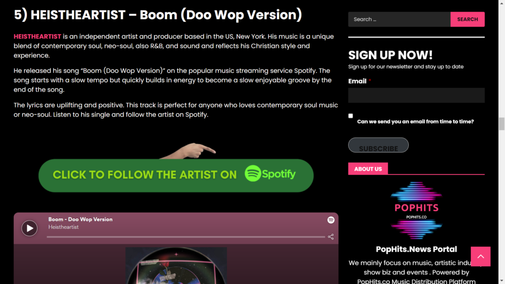 Ulasan Pop Hits “Boom” HeIsTheArtist (Versi DooWop)”