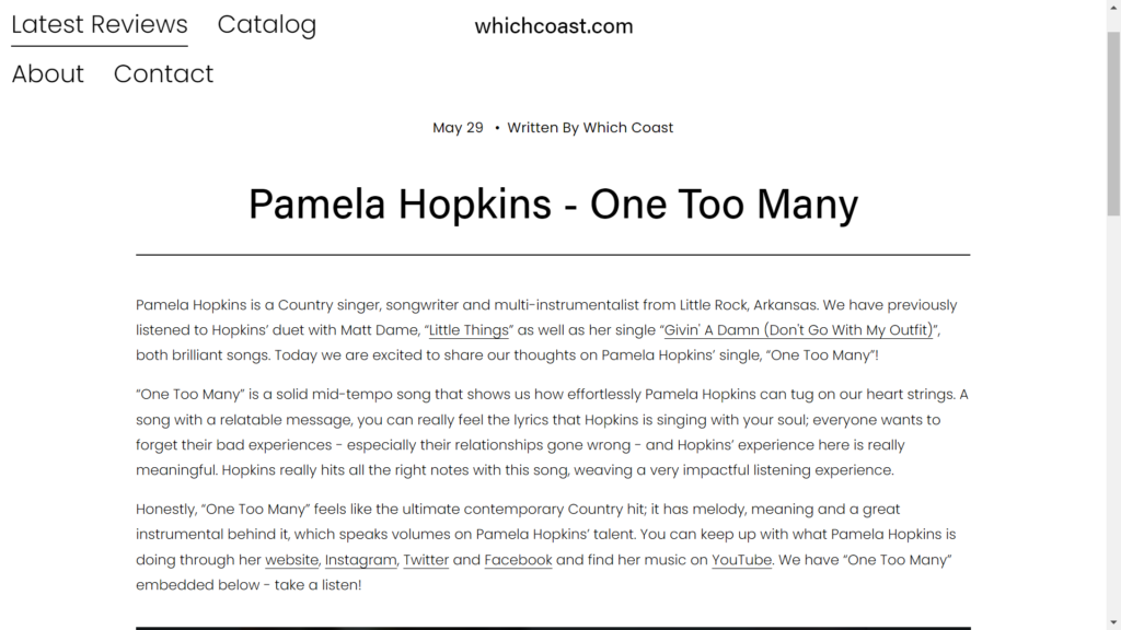 Pantai Yang Mengulas “Satu Terlalu Banyak” Pamela Hopkins
