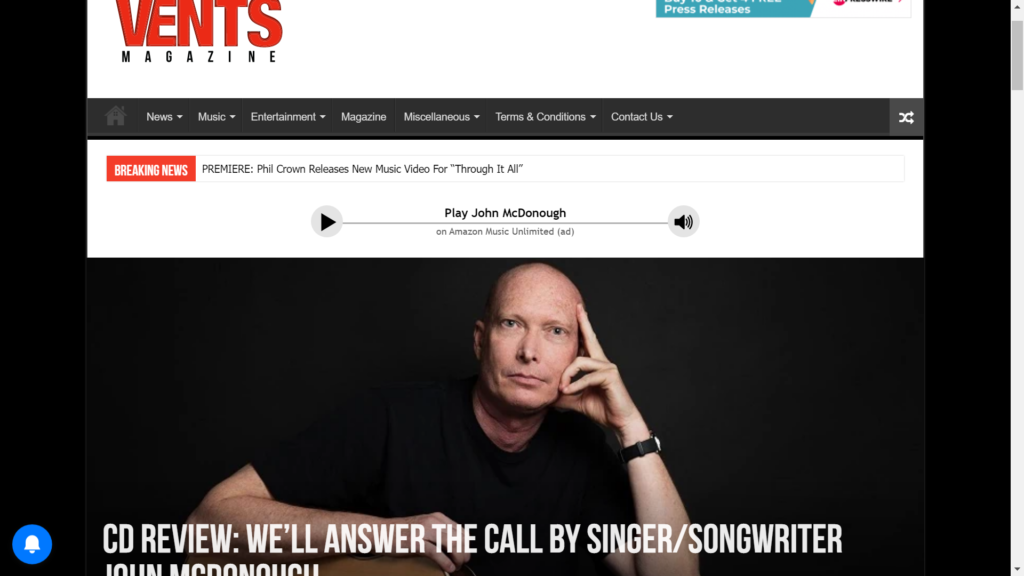Majalah Vents Ulasan EP John McDonough “Kami Akan Menjawab Panggilan”