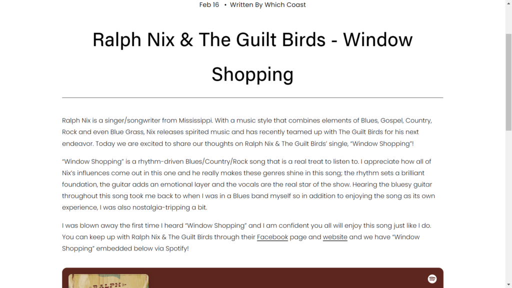 Pantai mana yang mengulas “Window Shopping” Ralph Nix & The Guilt Birds