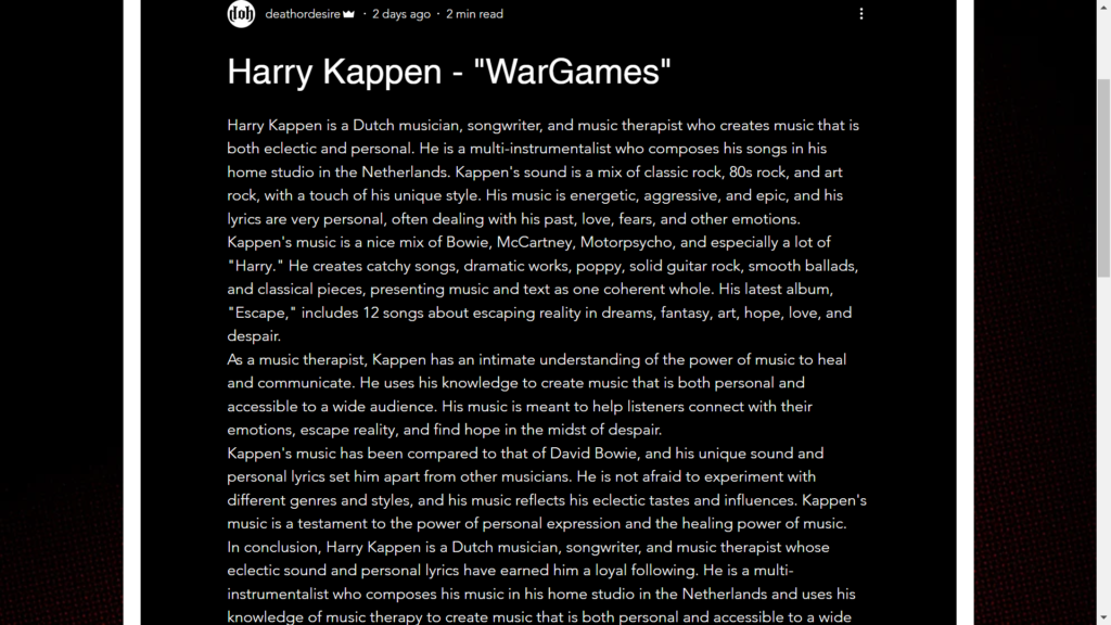 Death Or Desire Menampilkan “WarGames” dari Harry Kappen
