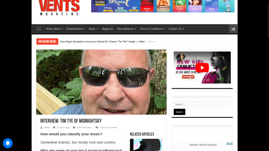 Vents Magazine Interviews Tim Tye of Midnight Sky | Record Label ...