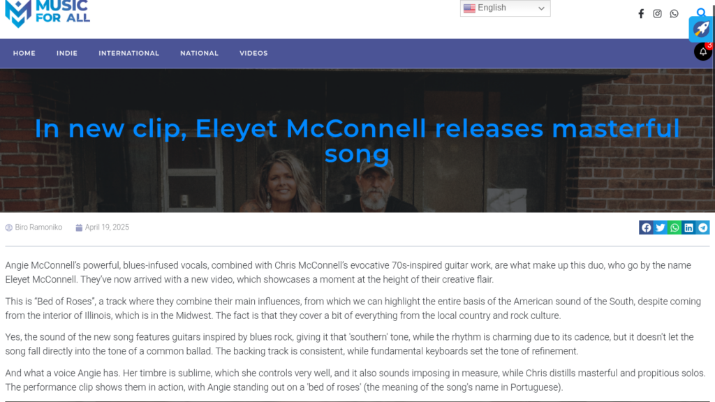 Music For All Reviews Eleyet McConnell’s “Bed of Roses”