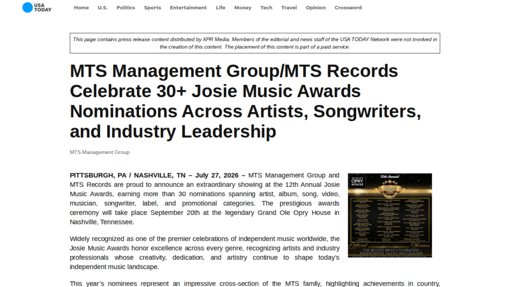 Josie Music Awards MTS